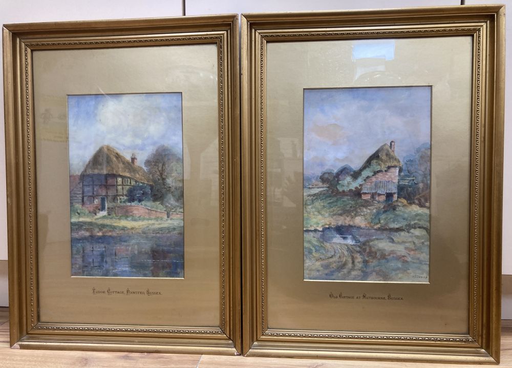 A.S. Dowes (c.1900), pair of watercolours, Old cottage at Nutbourne, Sussex and a Tudor cottage, Poinsted, Sussex, signed, 35 x 22cm